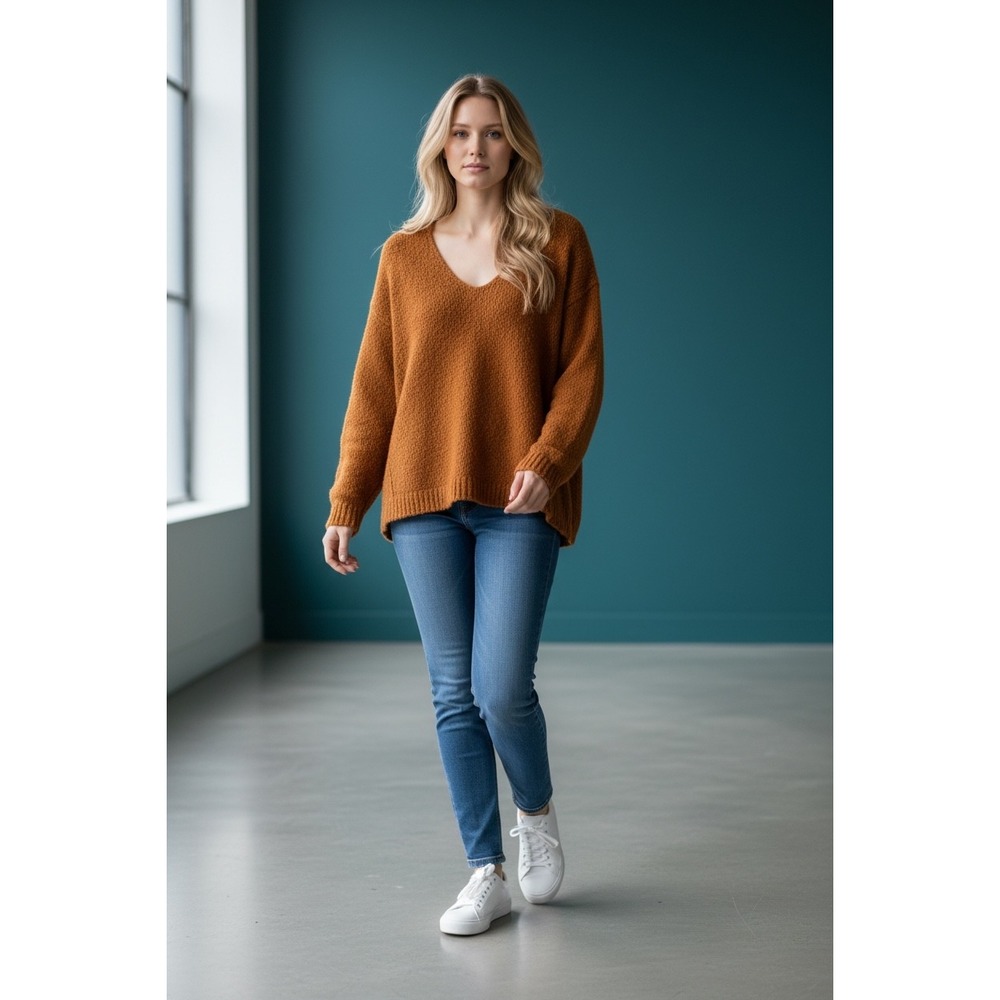 Free People Burnt Orange Alpaca Oversized Fuzzy Knit Sweater‎ Size Medium Women